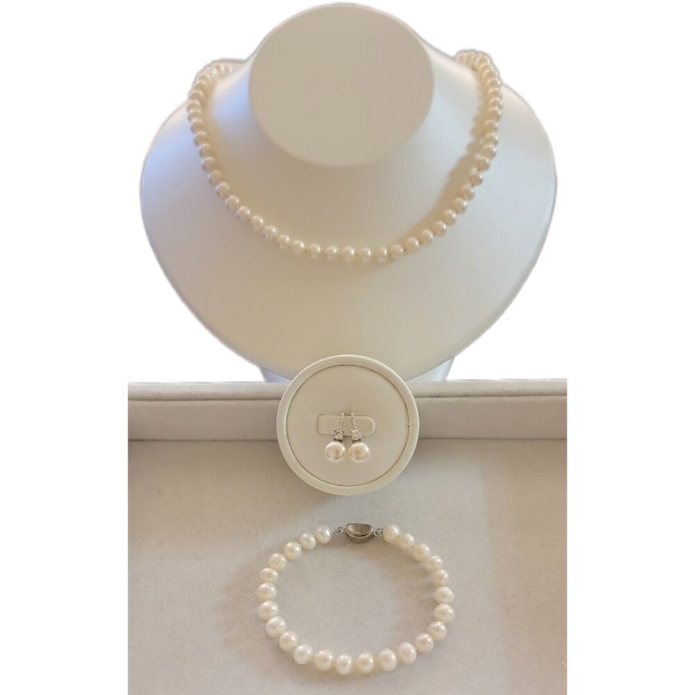 925 Sterling Silver Freshwater Pearl Set 18in Necklace NWT